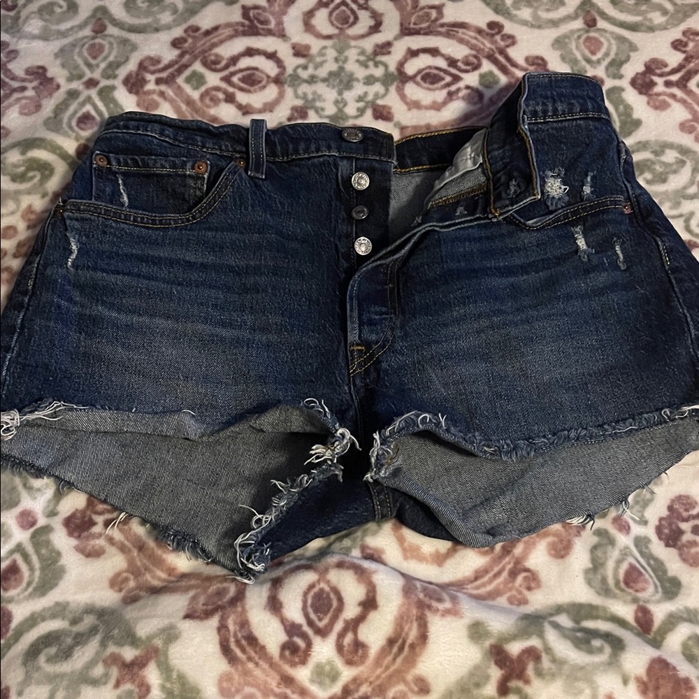 Levi's Dark Blue Distressed Jean Shorts